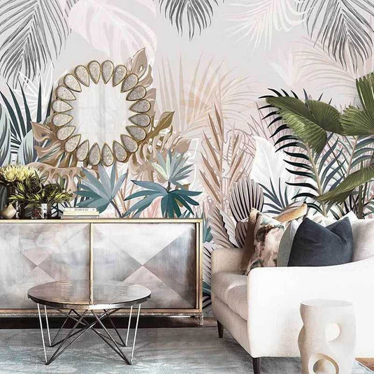 Tropical Plants Rainforest Leaves Wallpaper Mural-GraffitiWallArt