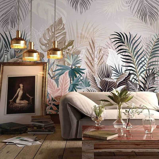 Tropical Plants Rainforest Leaves Wallpaper Mural-GraffitiWallArt