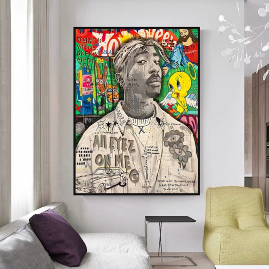 TuPac Rapper Singer Canvas Wall Art-GraffitiWallArt