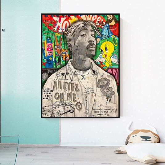 TuPac Rapper Singer Canvas Wall Art-GraffitiWallArt