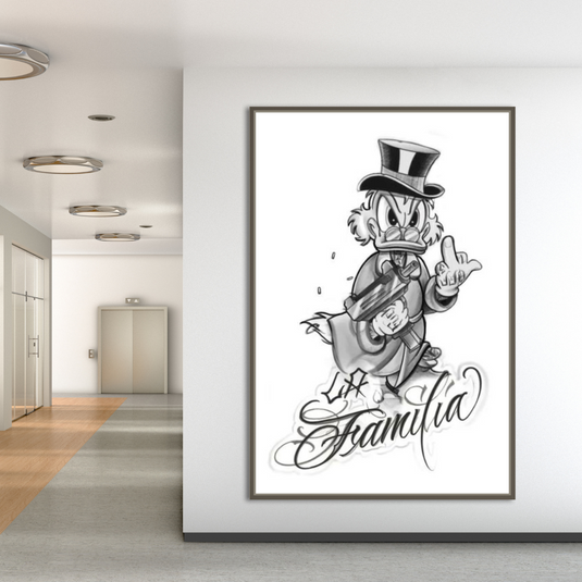 Uncle Scrooge McDuck Black & White Familia Canvas Wall Art-GraffitiWallArt