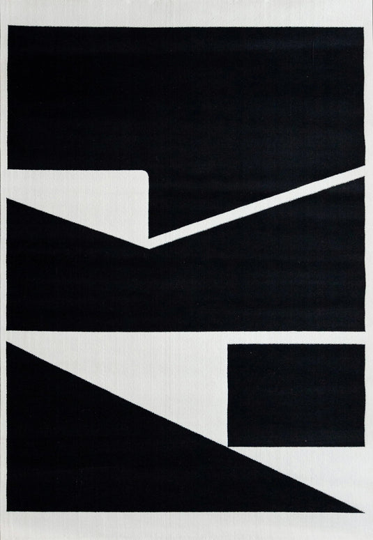 Abstract Black & White High Pile Tufted Rug