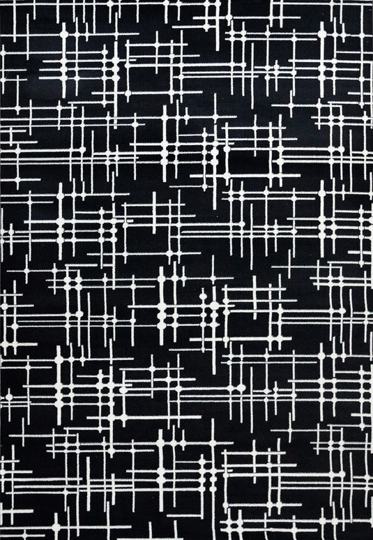 Abstract Black & White High Pile Tufted Rug