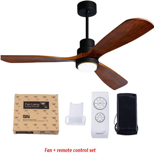 Vintage Wooden Ceiling Fan with Light and Remote-GraffitiWallArt