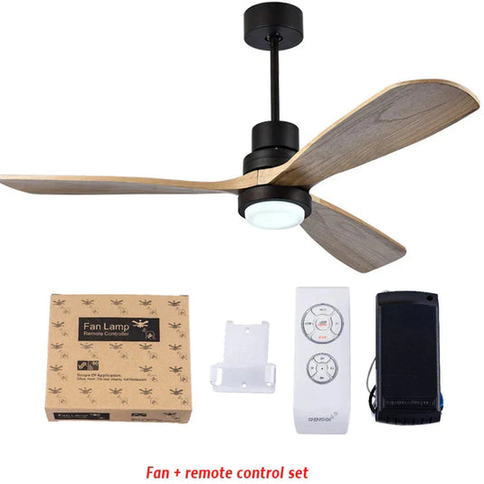 Vintage Wooden Ceiling Fan with Light and Remote-GraffitiWallArt