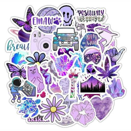 Waterproof Purple Sticker Suite for Helmets Laptops and Suitcases-GraffitiWallArt