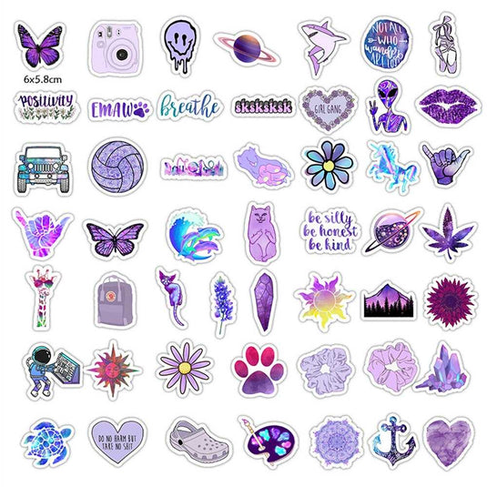 Waterproof Purple Sticker Suite for Helmets Laptops and Suitcases-GraffitiWallArt