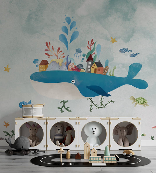 Whale Adventure - Kids Room Wallpaper Mural-GraffitiWallArt