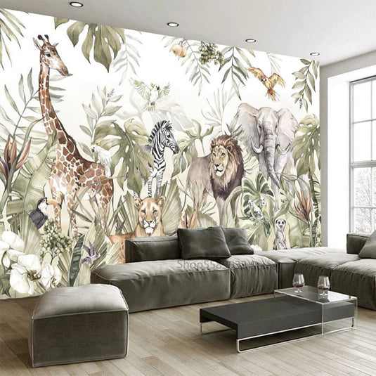 Whimsical Jungle Animal Friends Wallpaper-GraffitiWallArt