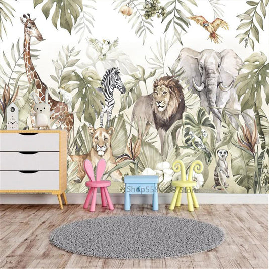 Whimsical Jungle Animal Friends Wallpaper-GraffitiWallArt