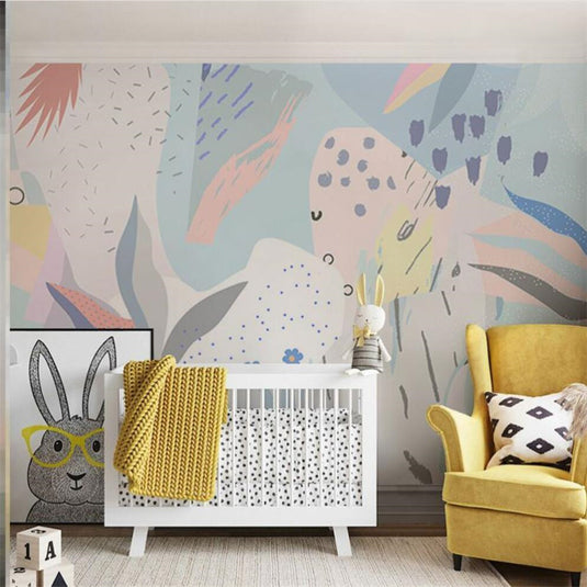 Whimsical Pastel Flowers Nursery Wallpaper-GraffitiWallArt