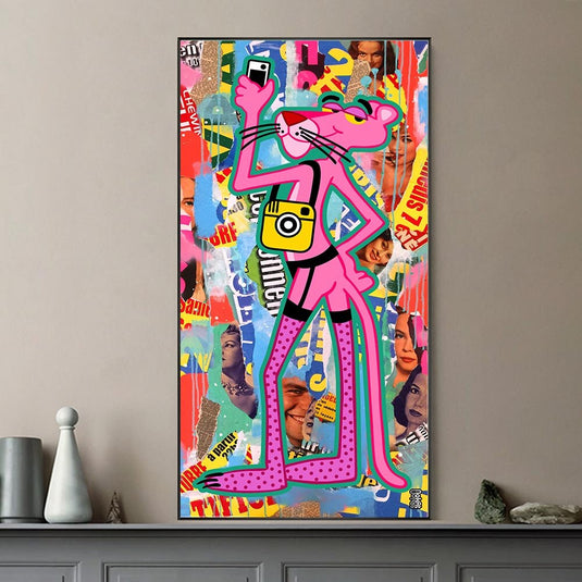 Whimsical Pink Panther Poster - Expressive Artistry-GraffitiWallArt