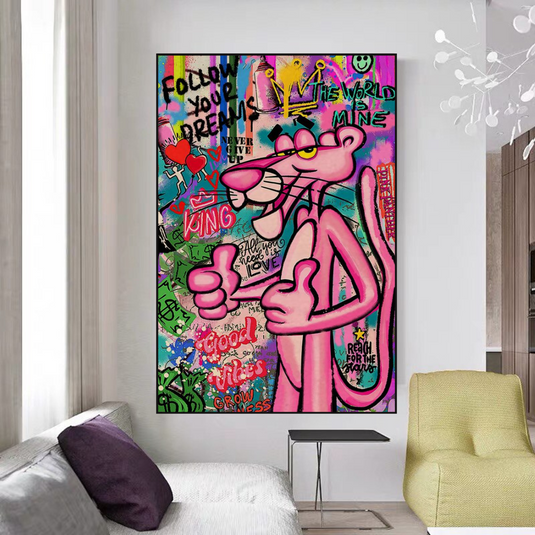 Whimsical Pink Panther Poster - Stylish Art-GraffitiWallArt