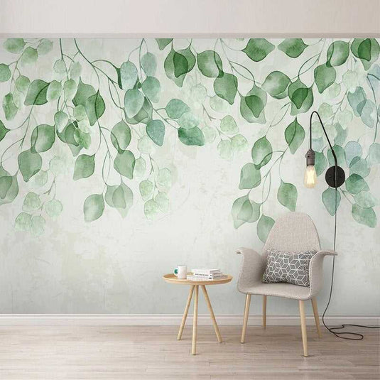 Whispering Foliage: Green Leaves Wallpaper-GraffitiWallArt