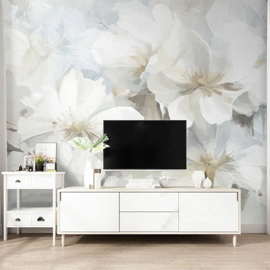 White Floral Wallpaper Murals - Stunning Design-GraffitiWallArt