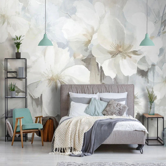 White Floral Wallpaper Murals - Stunning Design-GraffitiWallArt