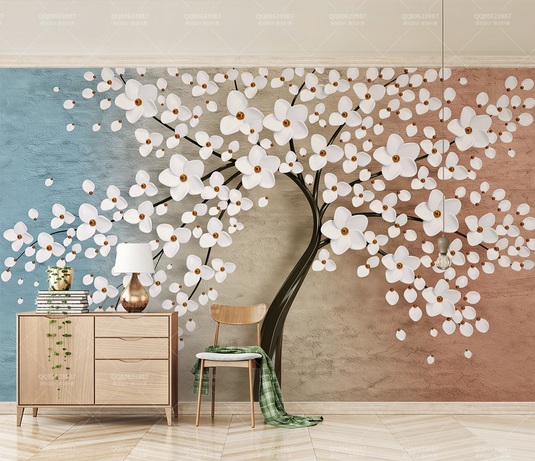 White Flowers Tree Wallpaper Murals: Bringing Elegance-GraffitiWallArt