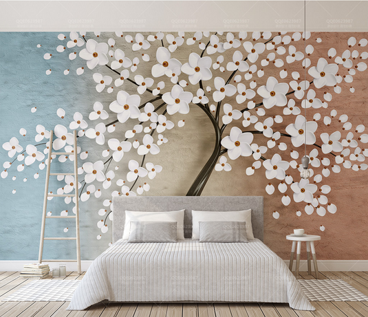 White Flowers Tree Wallpaper Murals: Bringing Elegance-GraffitiWallArt