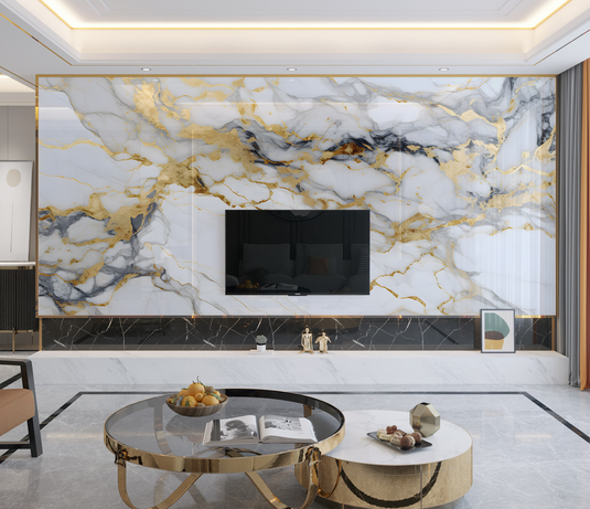 White & Gold Stone - Marble Wallpaper Murals-GraffitiWallArt