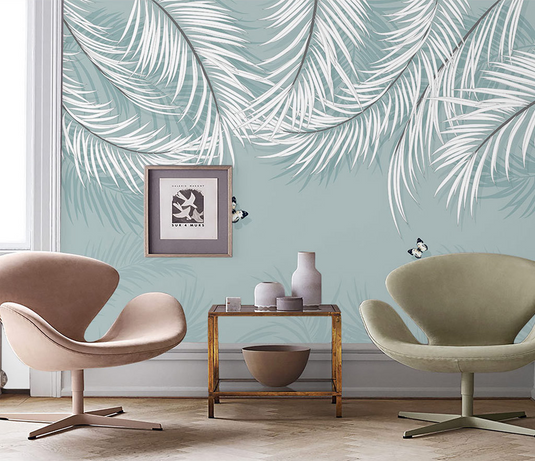 White Leaves Wallpaper Murals: Nature-inspired Wall Decor-GraffitiWallArt