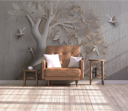 Widespread 3D Embossed: Maple Tree Mural Wallpaper-GraffitiWallArt