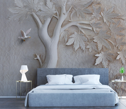 Widespread 3D Embossed: Maple Tree Mural Wallpaper-GraffitiWallArt