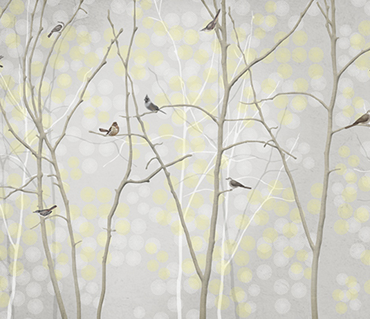 Winter Trees and Birds - Trees Wallpaper Mural-GraffitiWallArt