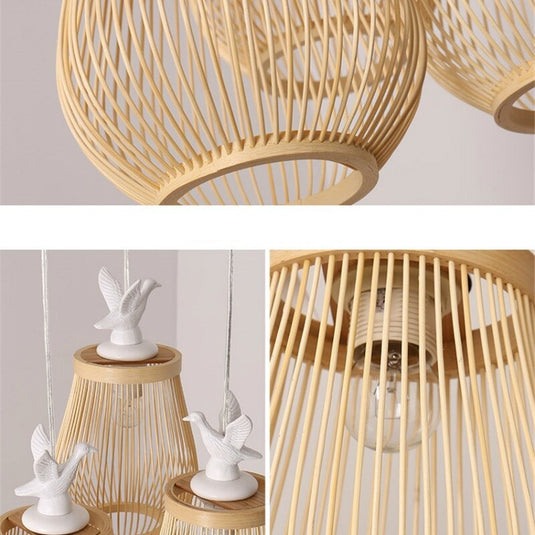 Wooden Bird Cage LED Pendant Light - Bird Pendant Light-GraffitiWallArt