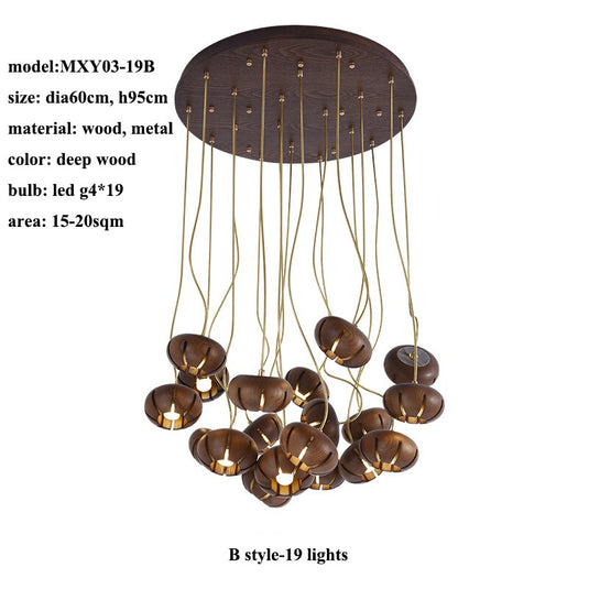 Wooden LED Chandelier: Illuminate with Natural Charm-GraffitiWallArt