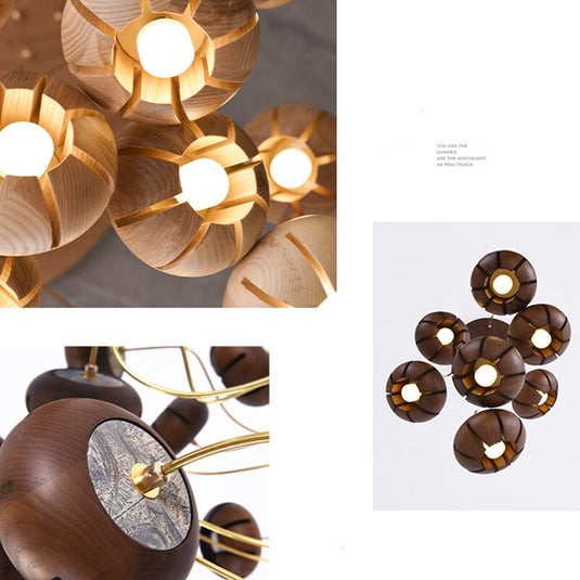 Wooden LED Chandelier: Illuminate with Natural Charm-GraffitiWallArt