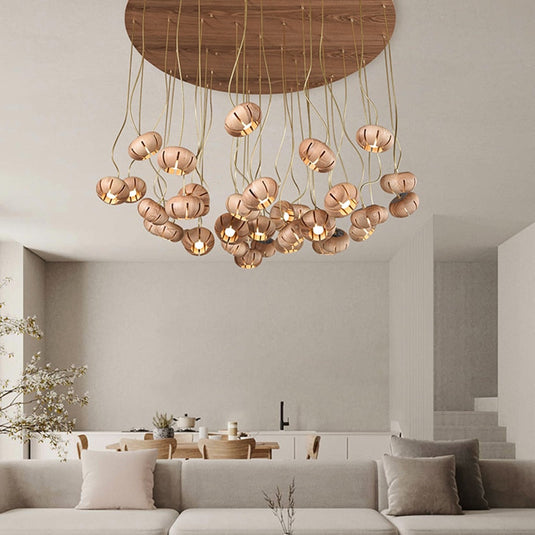 Wooden LED Chandelier: Illuminate with Natural Charm-GraffitiWallArt