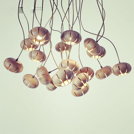 Wooden LED Chandelier: Illuminate with Natural Charm-GraffitiWallArt