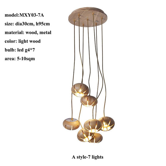 Wooden LED Chandelier: Illuminate with Natural Charm-GraffitiWallArt