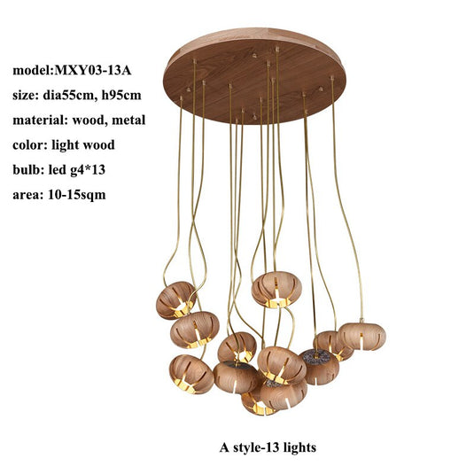 Wooden LED Chandelier: Illuminate with Natural Charm-GraffitiWallArt