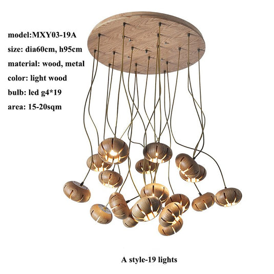 Wooden LED Chandelier: Illuminate with Natural Charm-GraffitiWallArt