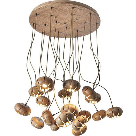 Wooden LED Chandelier: Illuminate with Natural Charm-GraffitiWallArt