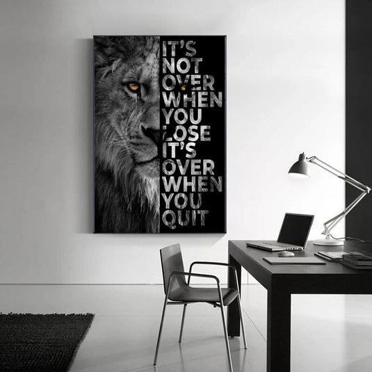 Words Never Quit Artwork Lions Canvas Wall Art-GraffitiWallArt